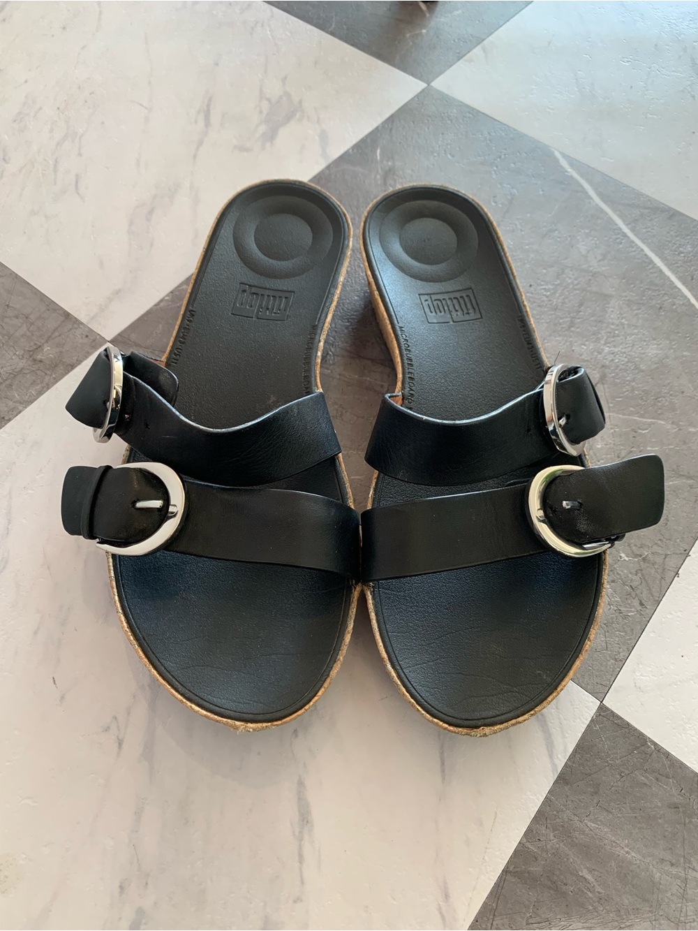 Fitflop Black Double-Buckle Slide Sandals